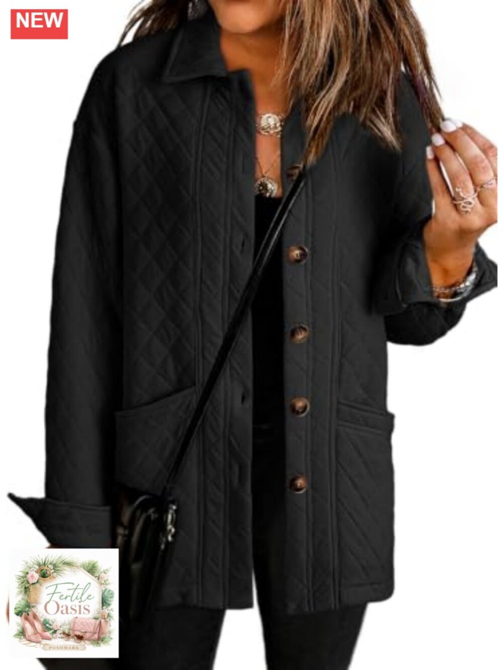 Quilted Lightweight Button Down Long Sleeve Jacket with Pockets